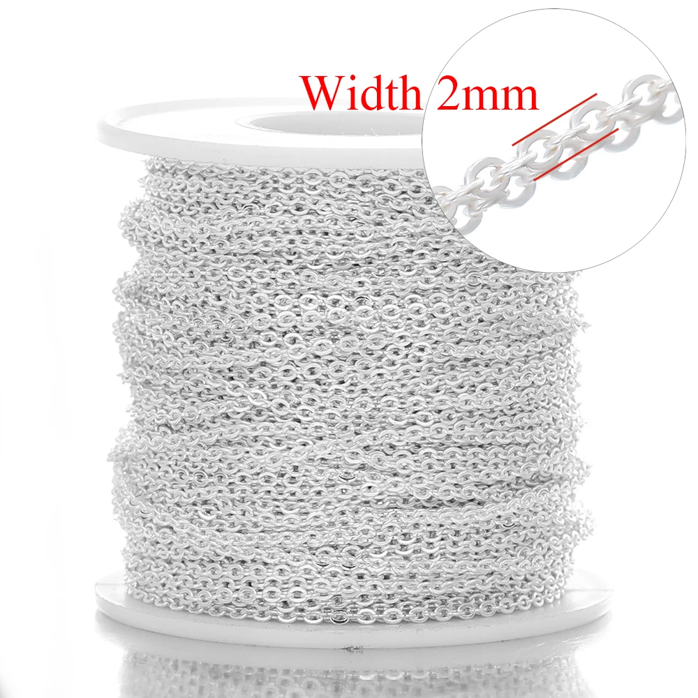 Aço inoxidável Link Chains para Fazer Jóias, Colar Cor De Ouro, Bulk Cable, Descobertas DIY, 1mm, 1.5mm, 2 m Largura