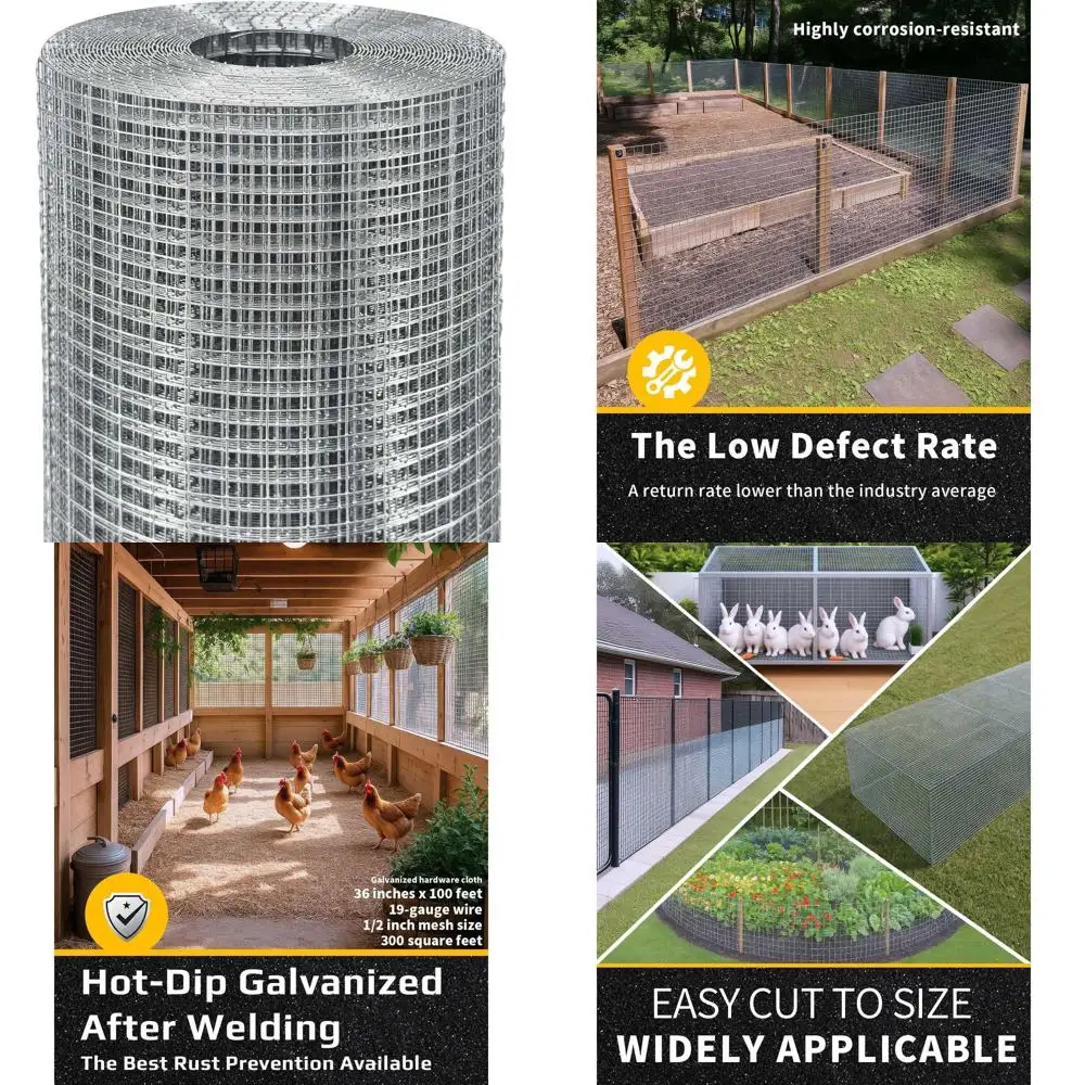 

Полудюймовая оцинкованная куриная проволочная сетка диаметром 19 калибра, 36 x 100 футов для садового ограждения и защиты от вредителей