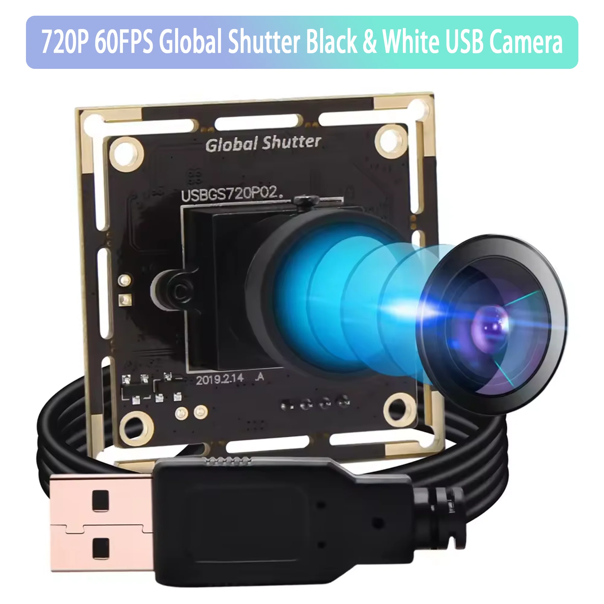 ELP 720P 60fps مصراع عالمي وحدة كاميرا بمنفذ USB كاميرا أبيض وأسود زاوية واسعة عين السمكة M12 عدسة فيديو صغير USB كاميرا ويب ل PI PC