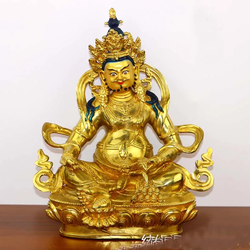 GOOD 21CM Buddhism Home shop gold gilding LUCK money God of wealth Yellow Jambhala fortune Buddha statue brass