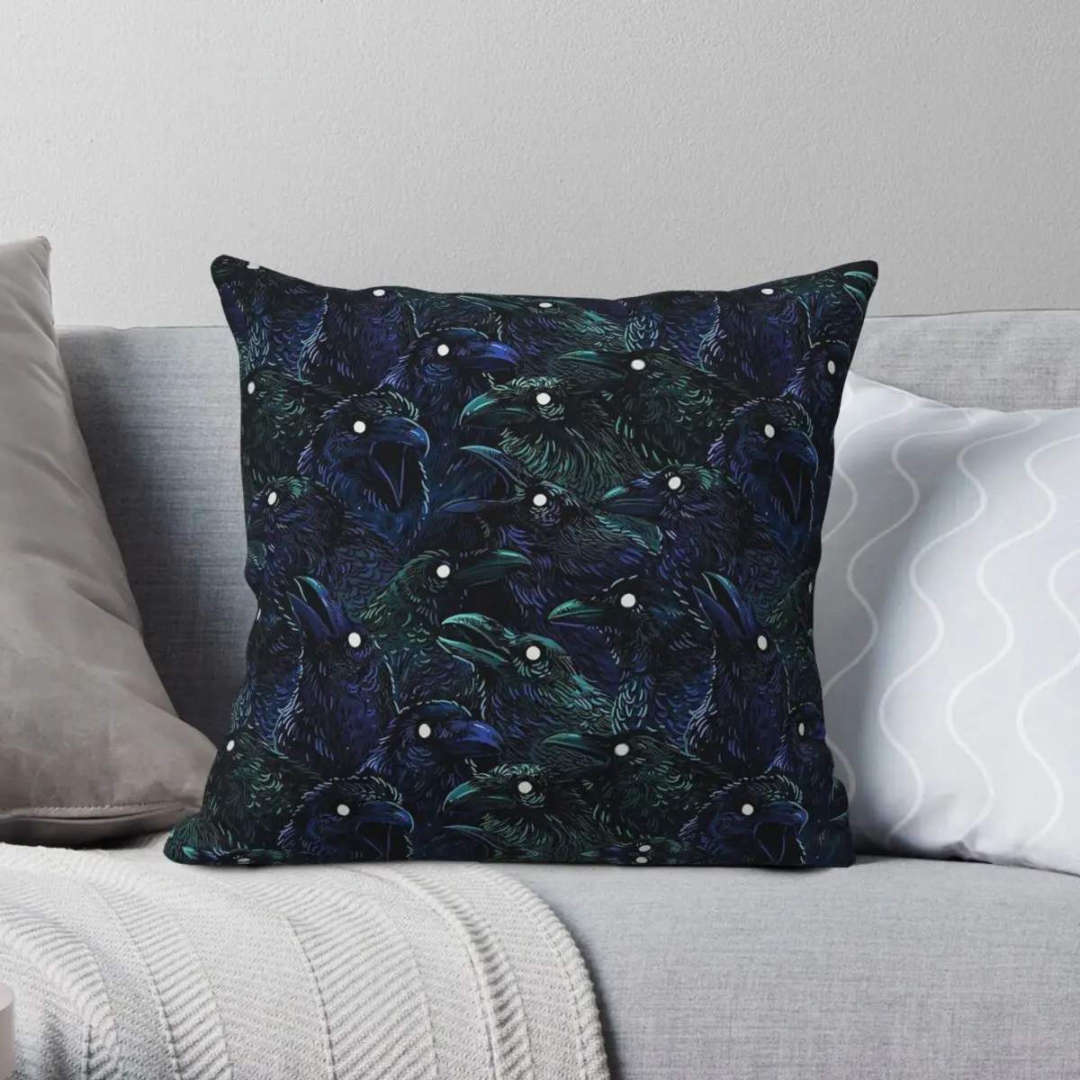 Raven Scary Halloween Goth Square Pillowcase Polyester Linen Velvet Printed Zip Decorative Throw Pillow Case Room Cushion Cover