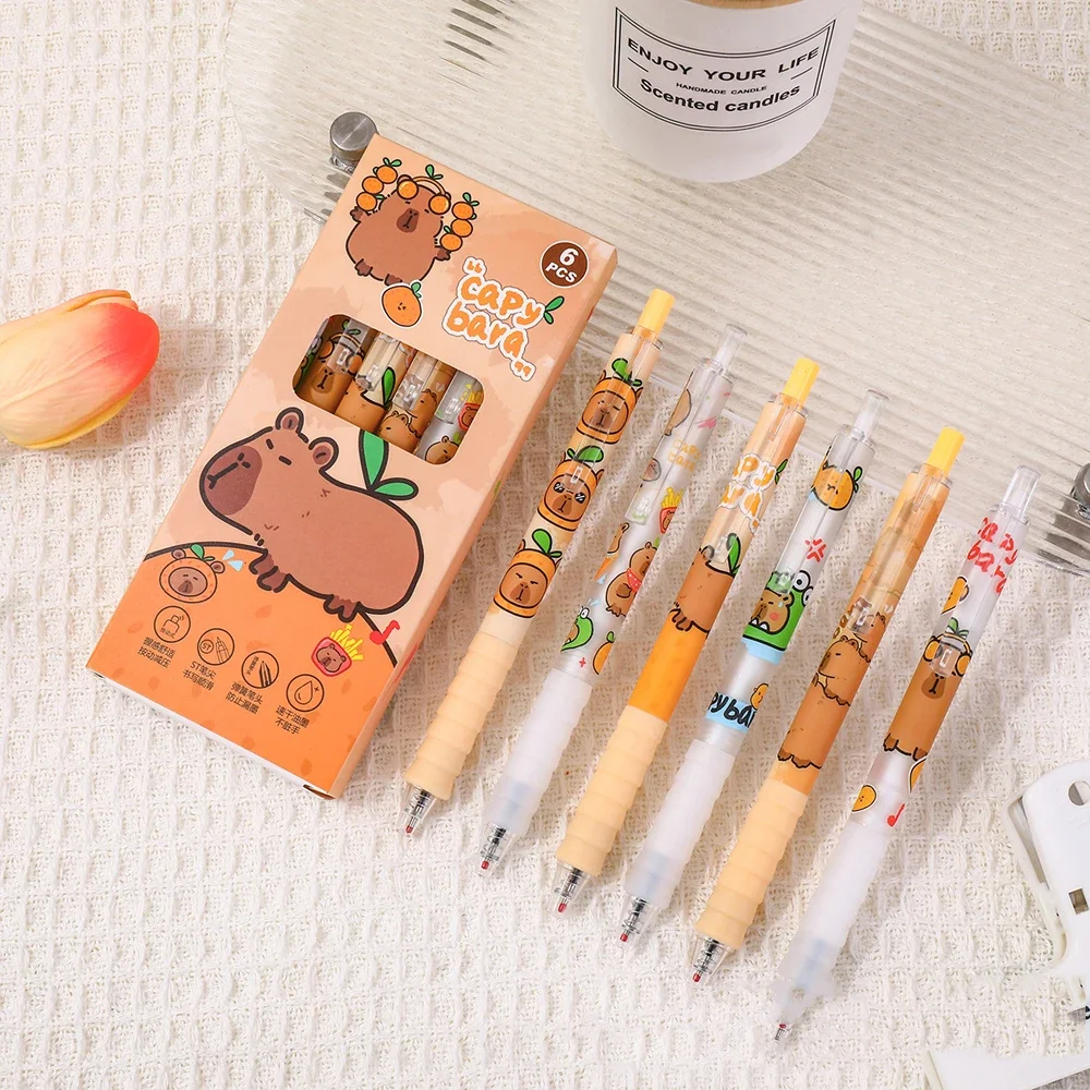 

Labu Gel Pen 6pcs No Anxiety Series Kawaii 0.5mm Black Erasable Black Cartoon Pen School Student Office Stationery Birthday Gift