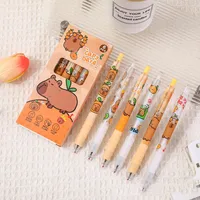 Labu Gel Pen 6pcs No Anxiety Series Kawaii 0.5mm Black Erasable Black Cartoon Pen School Student Office Stationery Birthday Gift