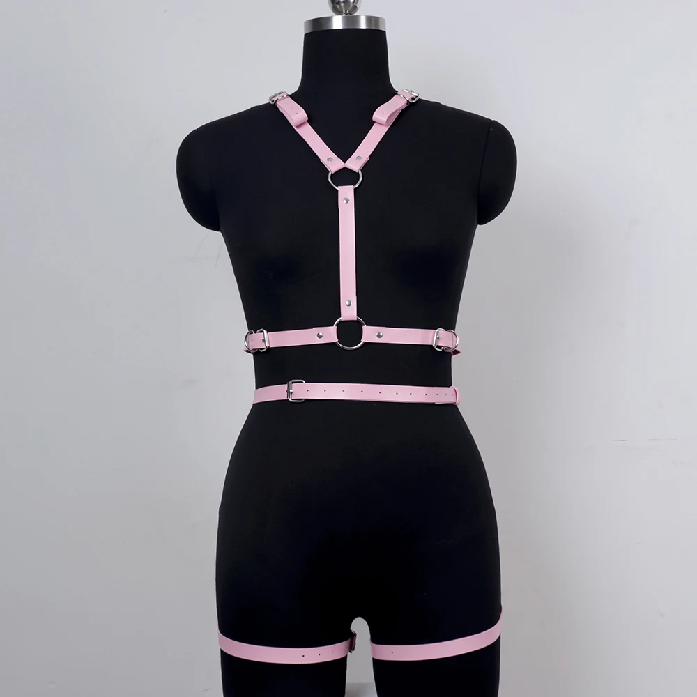 Traje de arnés de alas de Ángel de cuero rosa para mujer, liguero gótico, correa de tirantes, lencería Sexy, accesorios, traje de Festival Rave