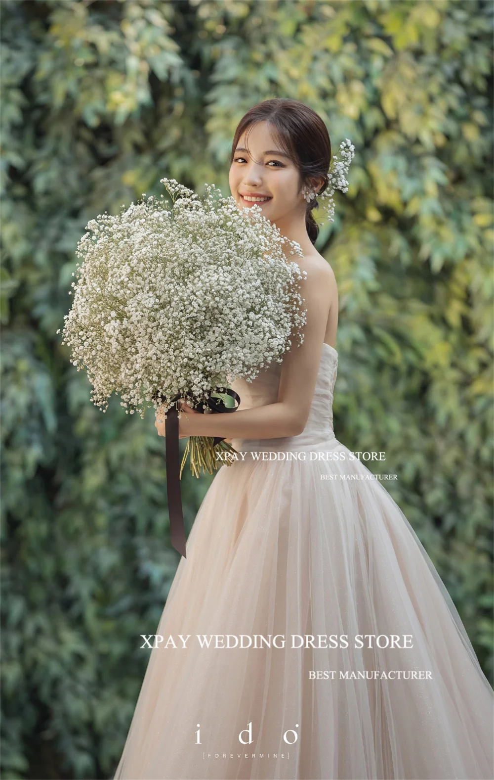 XPAY Off The Shoulder Korea Wedding Dresses Soft Tulle Long Puff Sleeves Bridal Gown Customised Plus Size Romantic Bride Dress