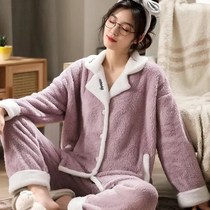ฤดูใบไม้ร่วงชุดนอน Lounge แขนยาว Pijama ชุด Mujer Pijamas ชุด Femme Night ผู้หญิงชุดนอน Homewear สาวฤดูหนาวชุดนอน