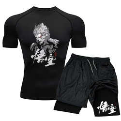 Chemises de Compression Black Myth Wu Kong pour Hommes, Fitness, Gym, dehors, Short de Course, Chemise Trempée, Entraînement, vaccage Rapide, Ensembles à Manches Courtes, 2 Pièces