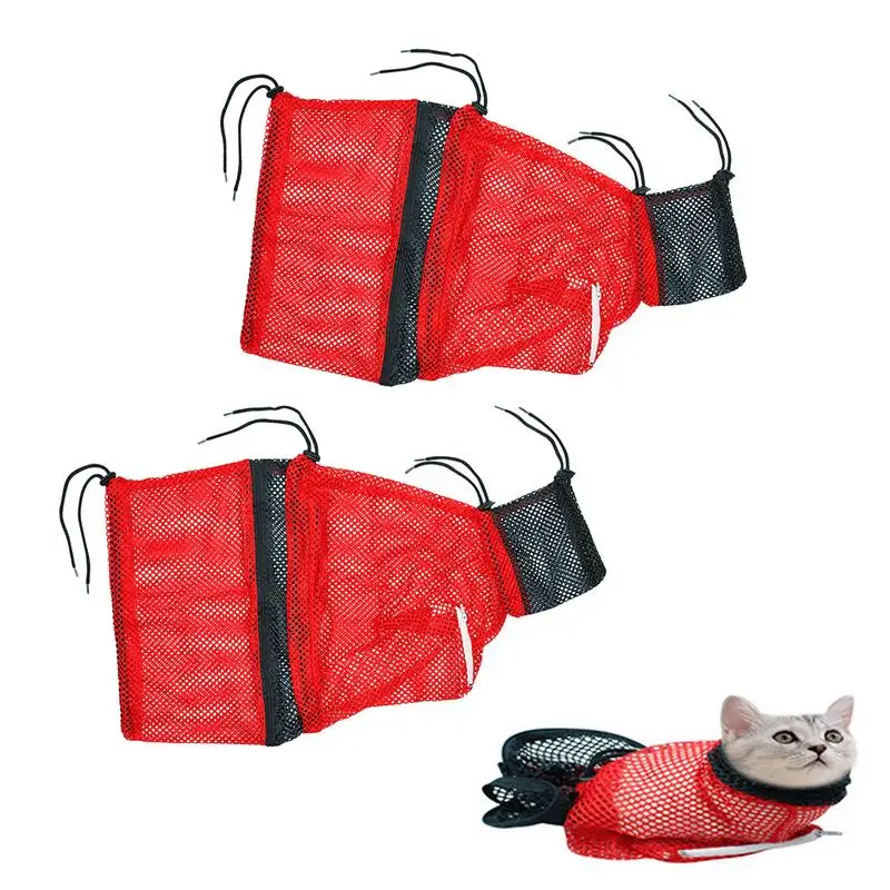 

2Pcs Cat Bathing Bag Adjustable Cat Kitten Washing Bath Bags Breathable Mesh Restraint Shower Bag Pet cat cleaning grooming tool