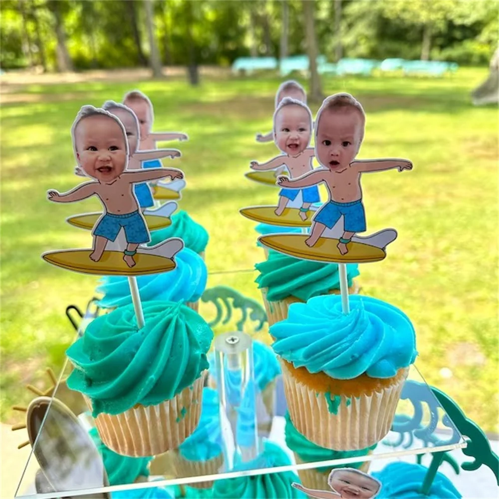 SURFER BOY Photo Cupcake Topper, surfing cupcake toppers, boys party cupcake toppers, photo face cutout, surfing party, beach pa