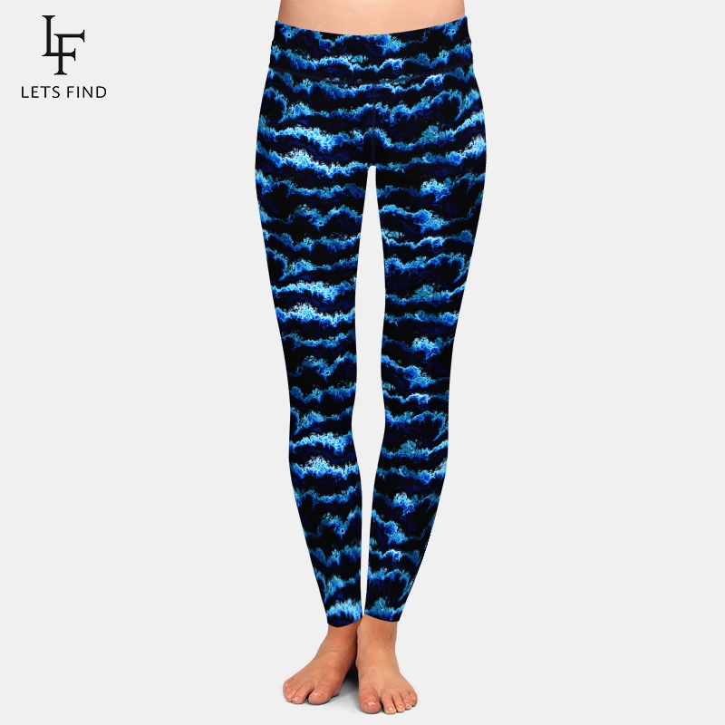 LETSFIND-mallas deportivas de cintura alta para mujer, Leggings con estampado de ondas, elásticos, ajustados, de alta calidad