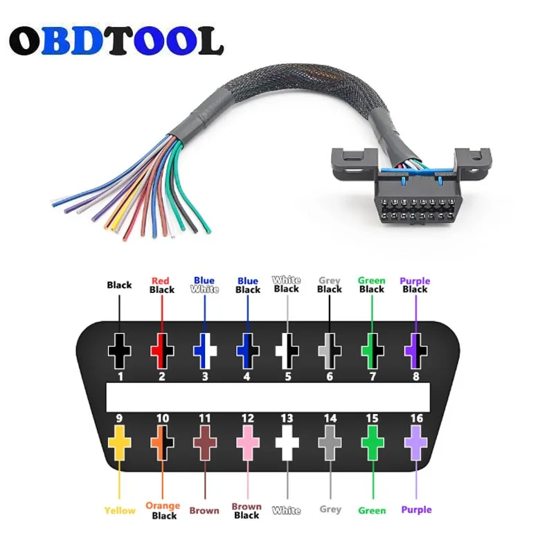 Universal OBD2 16pin Female Connector To Open Cord Car Extension Connect Cable Can DIY Wiring 16 Pin OBD Adapter Wire Harness