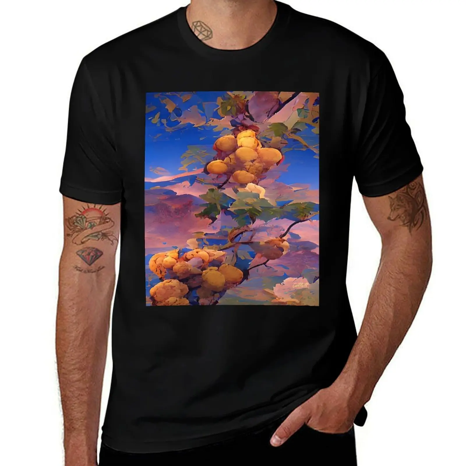 Painting of California Winery - Grape Vines - Winery Illustration - Wine T-Shirt Basic Short Sleeve for Men T-Shirt