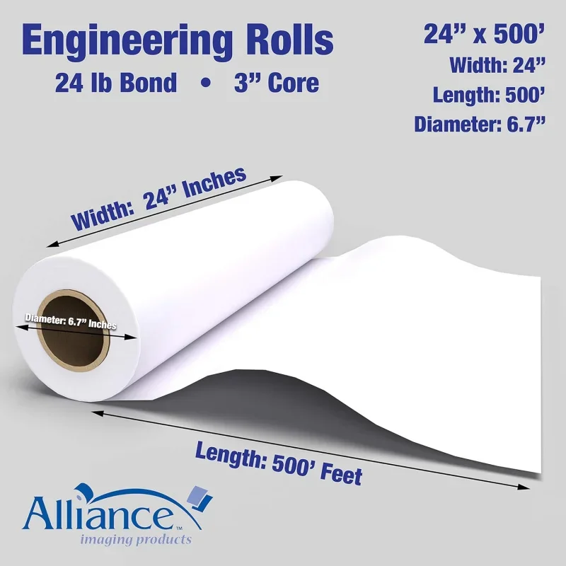 Wide Format Paper 24 x 500' Rolls Engineering (24lb | 2 Rolls, 24 In x 500 Ft | 3 Core)