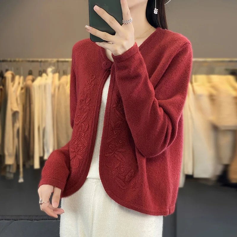 2023  Cashmere Short  Women Cardigans  Autumn/Winter Lady Jackets Warm Soft  Female Long Sleeve Jumpers Woolen Tops NJ01