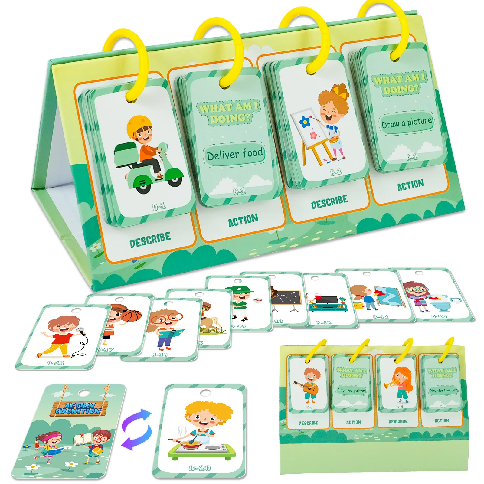 96PCS Action Cognition Cards Table Model Education Card Thinking Training English Learning Flash Card Kids Educational Toys