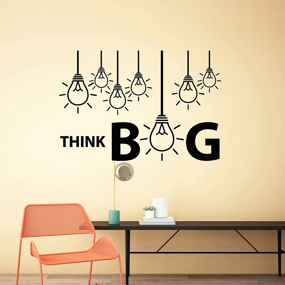 Think Big Vinyl Wall Decal Letter Idea Light Bulbs Lamp Office Room Wall Stickers Removable Waterproof Office Decor Mural S126