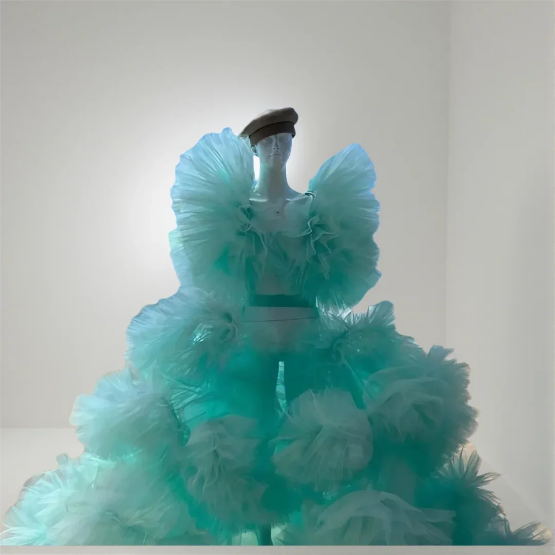 

Ruffled Tulle Sets Dress Two Pieces Puffy Tulle Dance Dress Women Prom Party Dresses