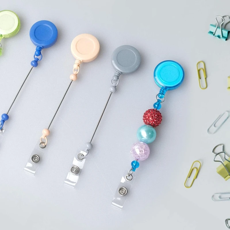 A23F-30Pcs Beadable DIY Badge Holder Set Heavy Duty Retractable Keychain Badge Reel Clips ID Name Badge Clip For Office Worke