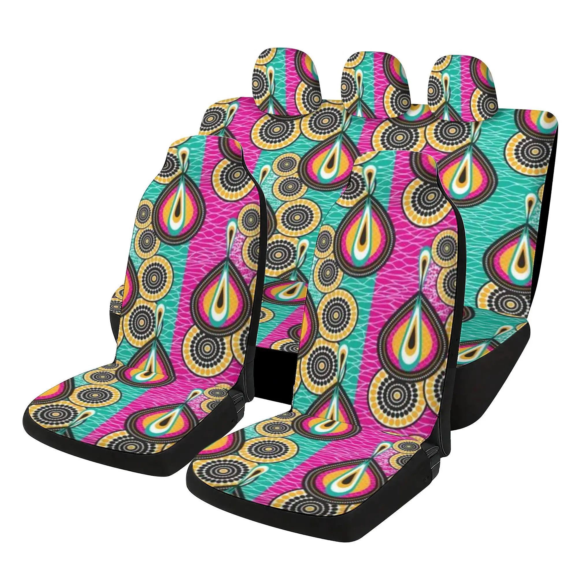 Fit 5-Seat Complete Car Seat Covers Compatible For Most Car - Modern Color Block Droplet Geometric Pattern (///) - Front Seats,