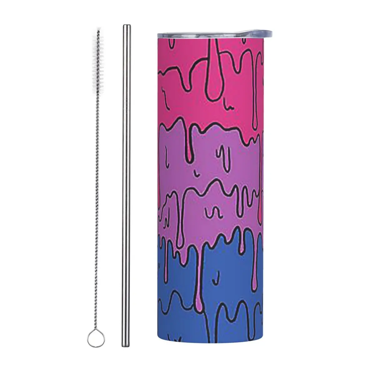 Pastel Kawaii Melting Bisexual Pride LGBTQ Design Stainless Steel Tumbler Insulated Mug Thermal Cold Cup Straws With Lid 20oz