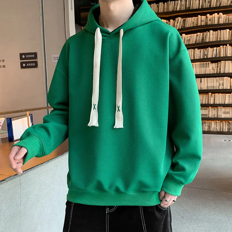 Male Clothes Hoodies Sweatshirt For Men Green Solid Hooded Loose Simple One Piece Chic Elegant Offers Overfit Autumn Warm Emo S