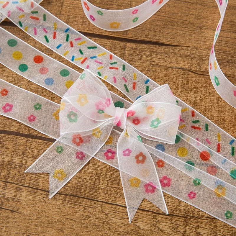 Polka Dot Printed Organza Ribbon For Packing Bow Handmade Materials DIY Accessories Gift Box Wrapping Ribbon Wedding Decoration