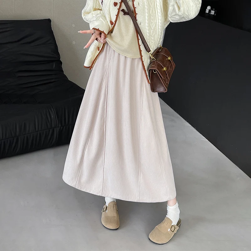 2025 Vintage Cord Lange Röcke Frau Elastische Taille Harajuku Große Schaukel Midi Rock Herbst Winter Koreanische Beliebte frauen Kleidung