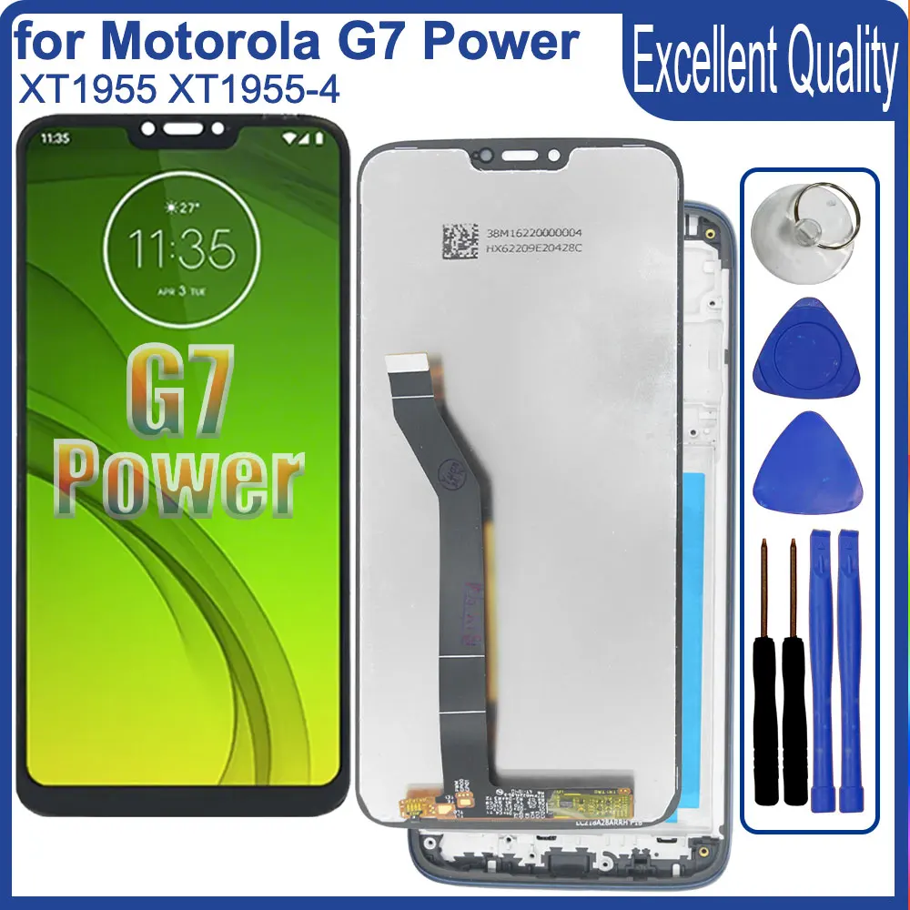 모토로라 모토 G7 파워 LCD 디스플레이 XT1955 XT1955-4 터치 스크린 디지타이저 어셈블리(프레임 교체 포함)용 6.2인치 화면