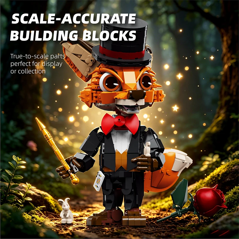 1212pcs Magic Animals Fox Magician DIY Building Block Set Puzzle Building Toys for Kids Adults STEM Creative Holiday Gifts Decor view 4