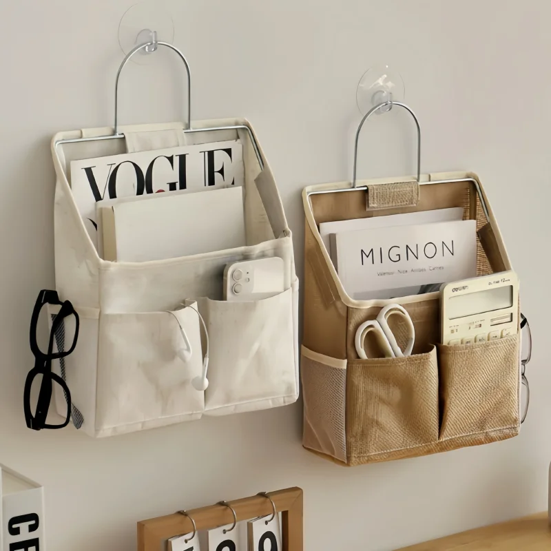 Wall Hanging Storage Basket Multi‑pocket Organizer Linen Fabric Large Dorm Bedroom Sundries Snack Holder Household Container