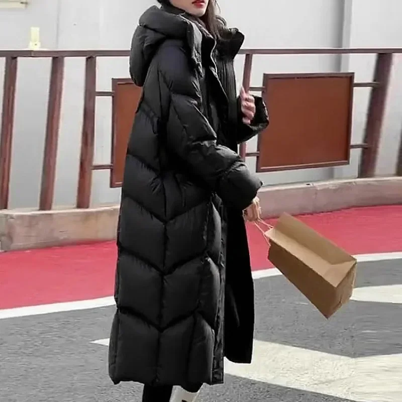 2024 New Women Down Jacket Winter Coat Female Extended Version Parkas Thick Warm Slim Fit Outwear Versatile Hooded Overcoat