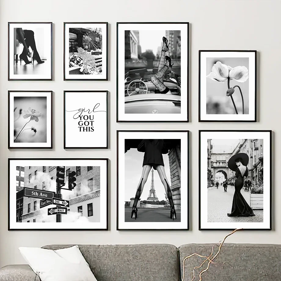

Nordic Black Lace Girl Flower Wall Art Canvas Painting Fashion Pairs City Theme Living Room Decor Posters And Prints