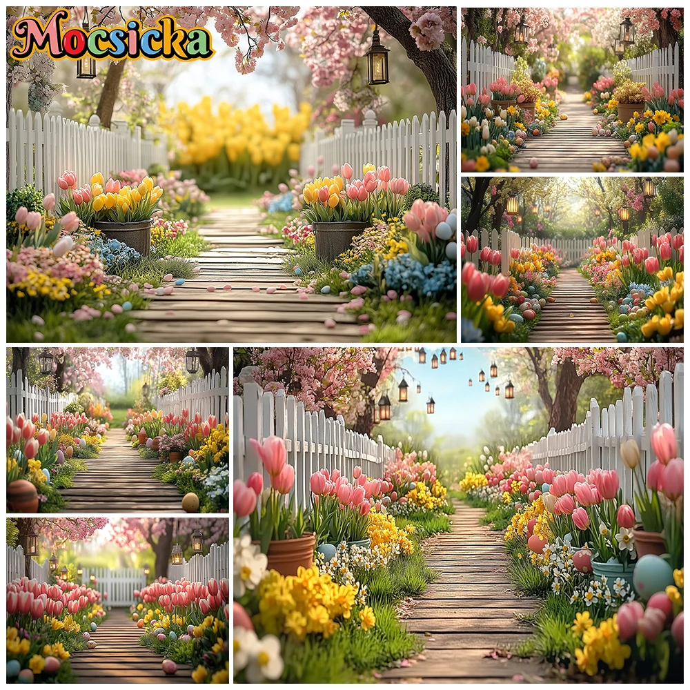 

Mocsicka Mother's Day Photography Backgrounds Spring Flowers Tulip Path Decors Photo Studio Banner Girl Women Portrait Backdrops