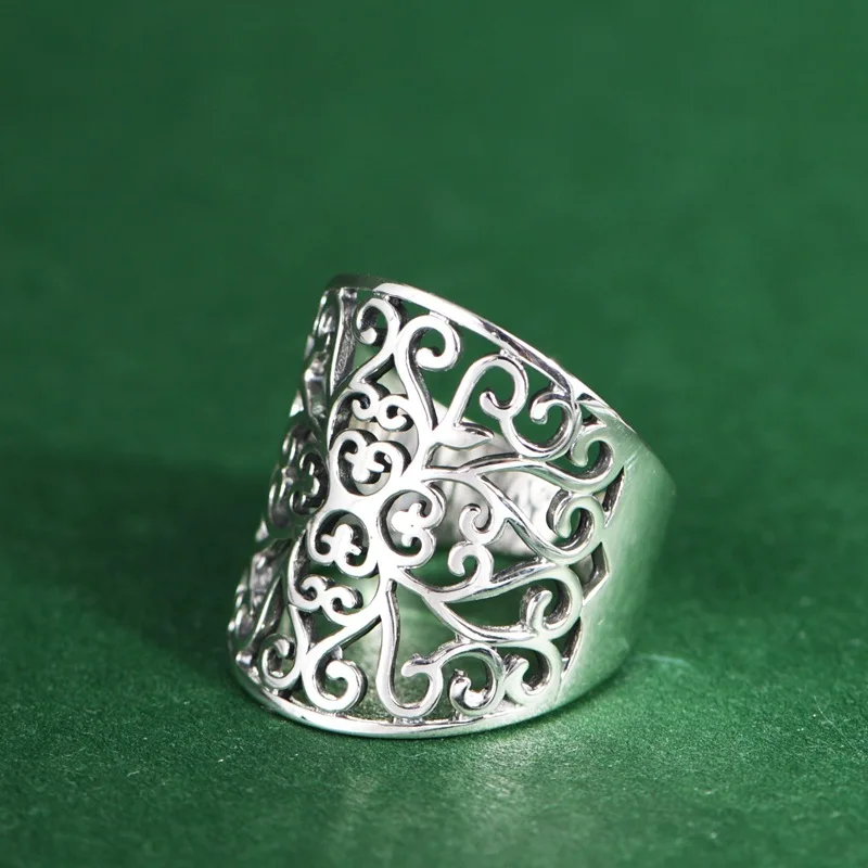 

925 Sterling Silver Hollow Flower Stackable Chrome Rings For Women Elegant Luxury Jewelry Wholesale Argent 925 Prevent Allergy