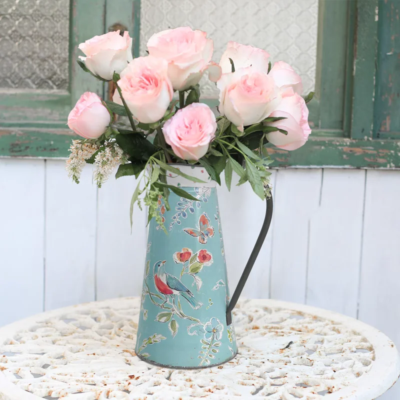 Exquisite Floral and Bird-Themed Iron Vase, Handmade Vintage Metal Decorative Pitcher, Flower Jug