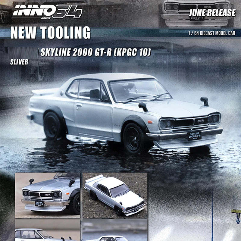 INNO 1:64 Toy Model Car Skyline 2000 GT-R Alloy Die-Cast Vehicle - KPGC 10 Silver