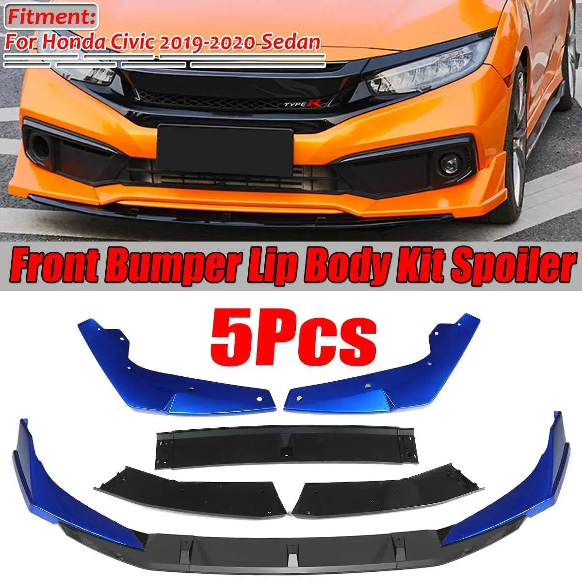 5Pcs Car Front Bumper Splitter Lip Diffuser Guard Spoiler Bumper Lip Deflector Lips For Honda For Civic 2019 2020 Sedan Body Kit