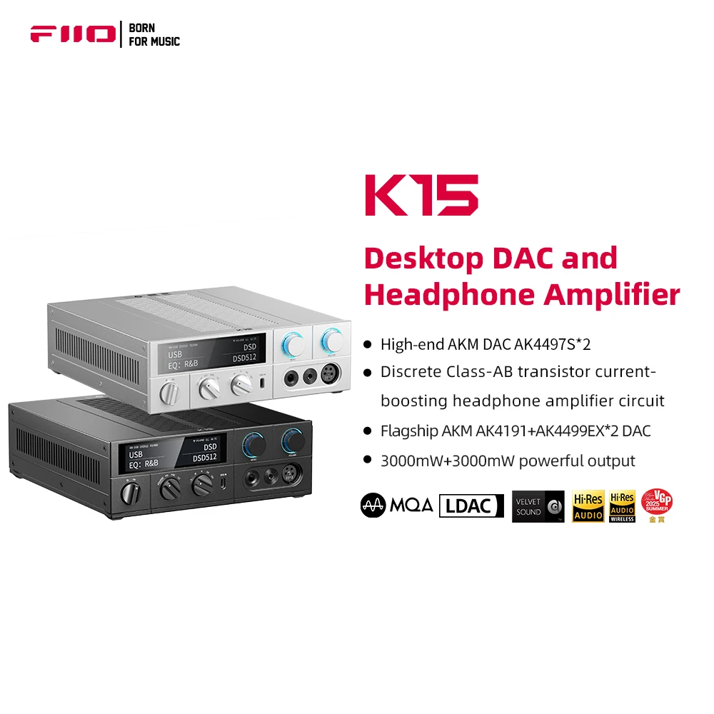 FiiO K15 Full Balance HiFi DAC وسماعة الرأس AK4497Sx2، بلوتوث 5.1 LDAC، USB يدعم DSD512 محوري/بصري/XLR4