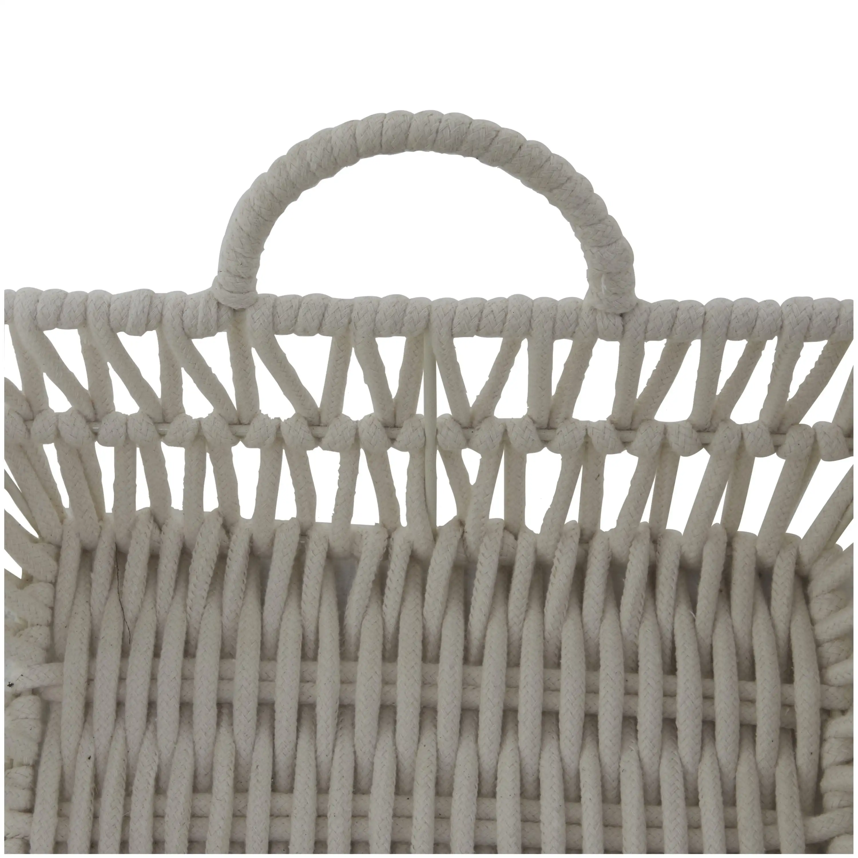 19, 18W White Cotton Handmade Woven Storage Basket with Handles, 2-Pieces