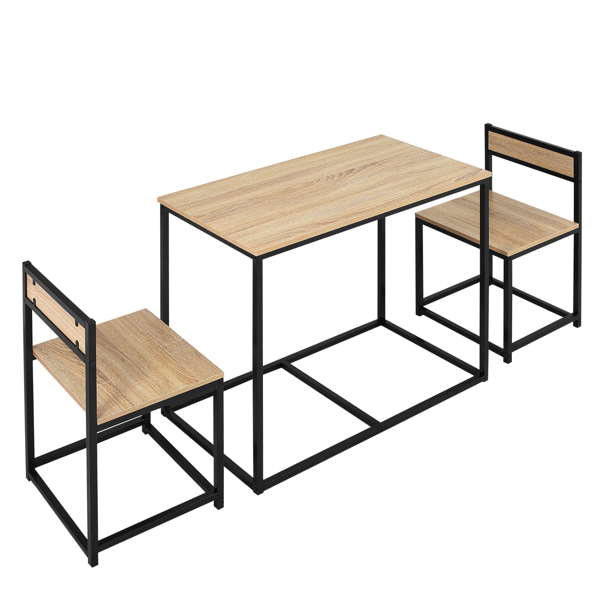 HOMCOM Ensemble Table et chaises de Salle à manger Set de 1 Table + 2 chaises encastrables pour Cuisine - métal Noir Aspect chên - Black