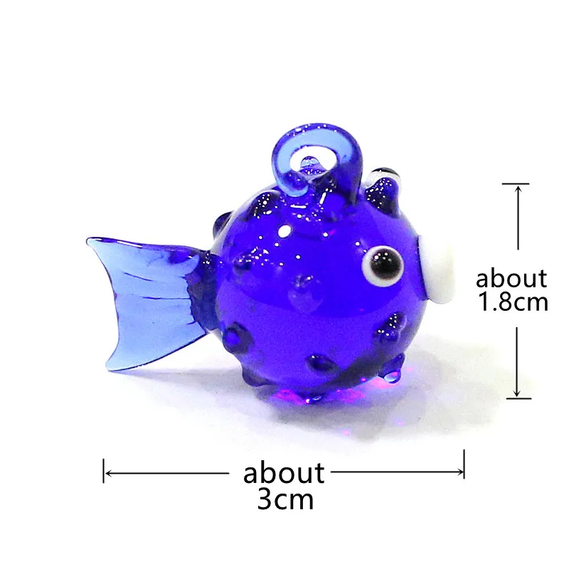 2pcs Ocean Marine Animals Globefish Mini Figurine Glass Pendant Cute Puffer Fish Tiny Statue Ornament Aquarium Decor Accessories