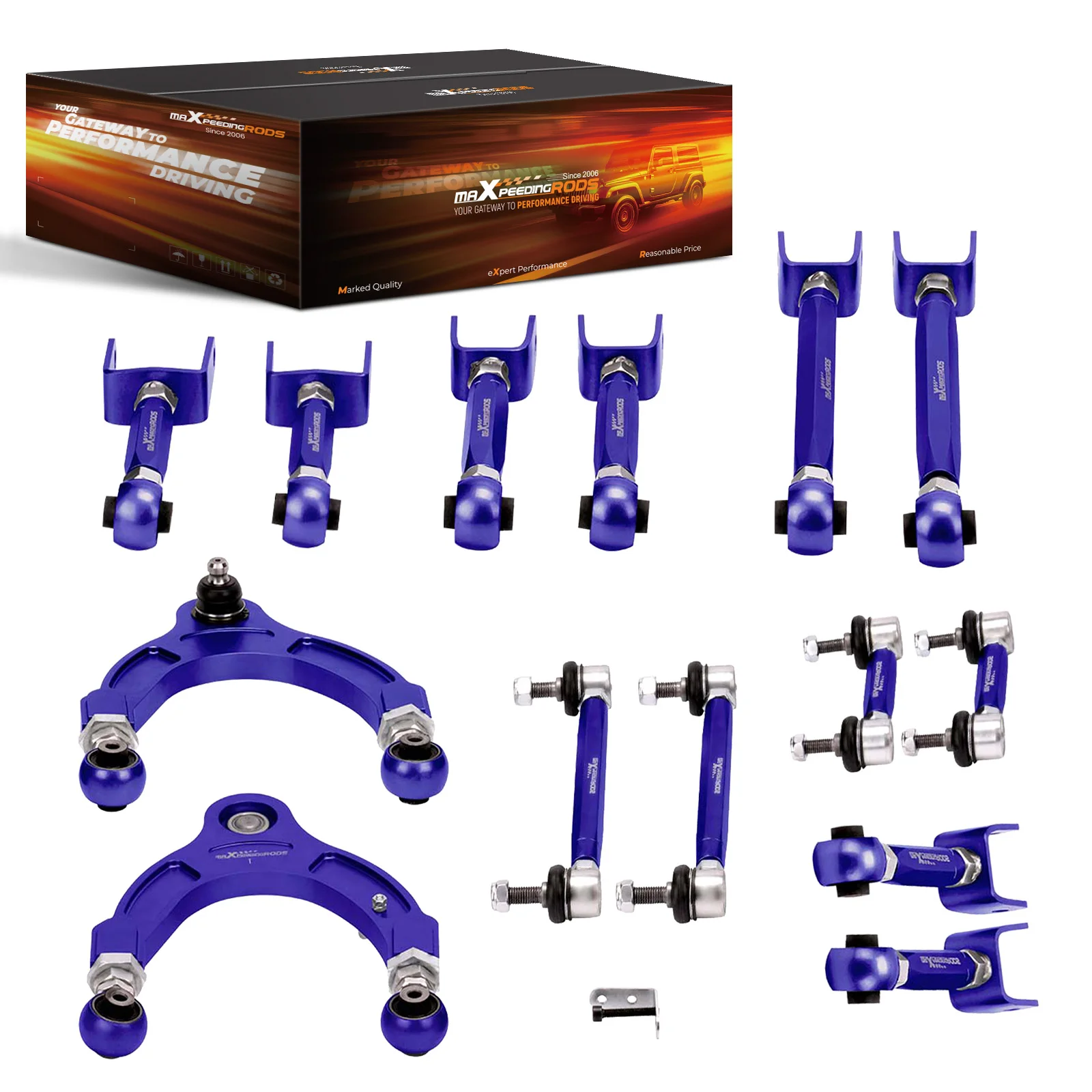 

MaXpeedingrods Front and Rear Adjustable Suspension Set Aluminium Camber Toe Arm End Links Kit for Tesla Model 3 / Y 2017+