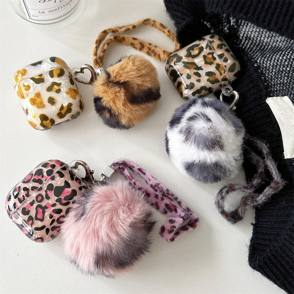 Funda de lujo con estampado de leopardo para Airpods 1, 2, 3, carcasa protectora con colgante, funda suave para Airpods Pro 2