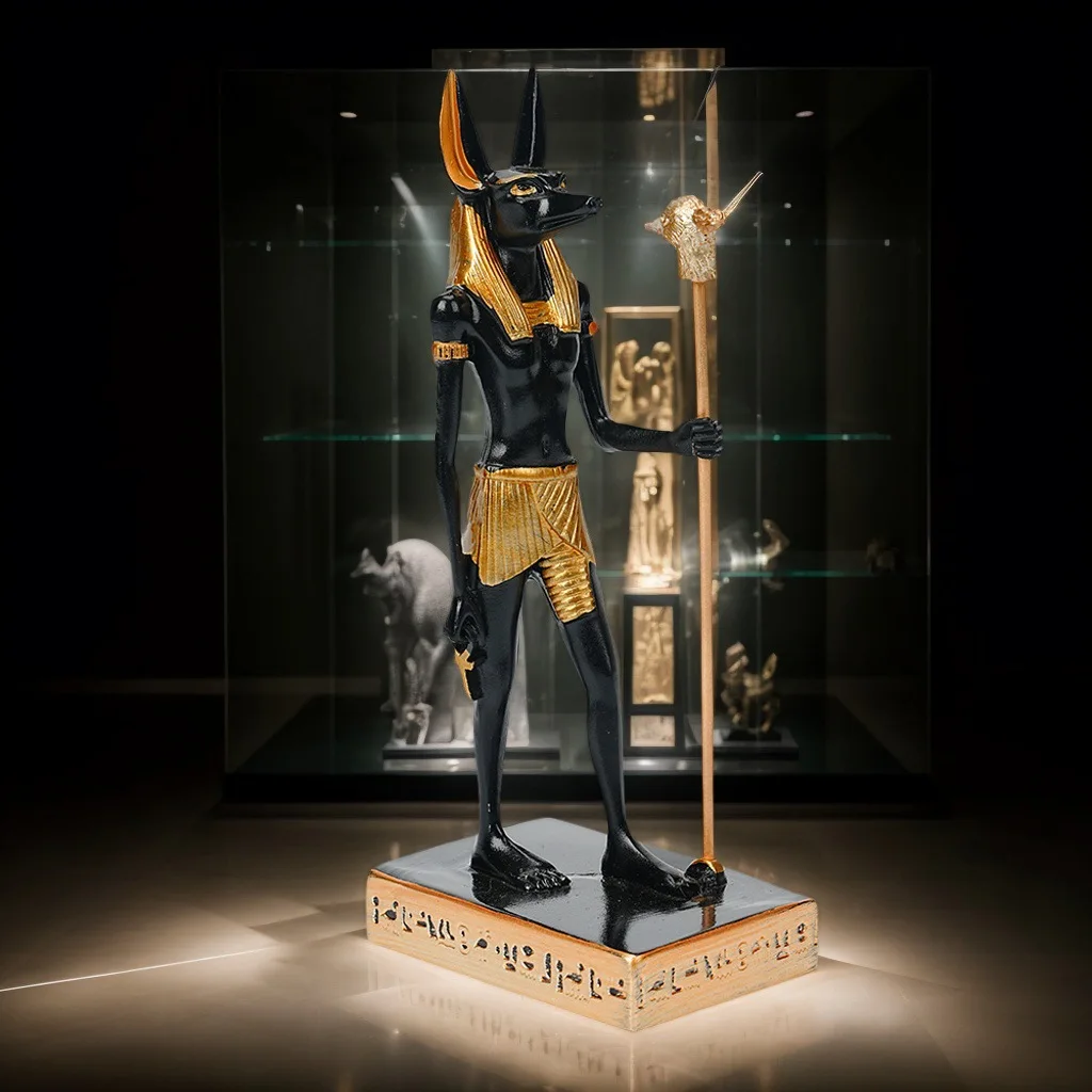Anubis Egyptian God Statue Resin Ancient Guardian Figurine Desktop Home Decor For Living Room Bedroom Office Vintage Collectible