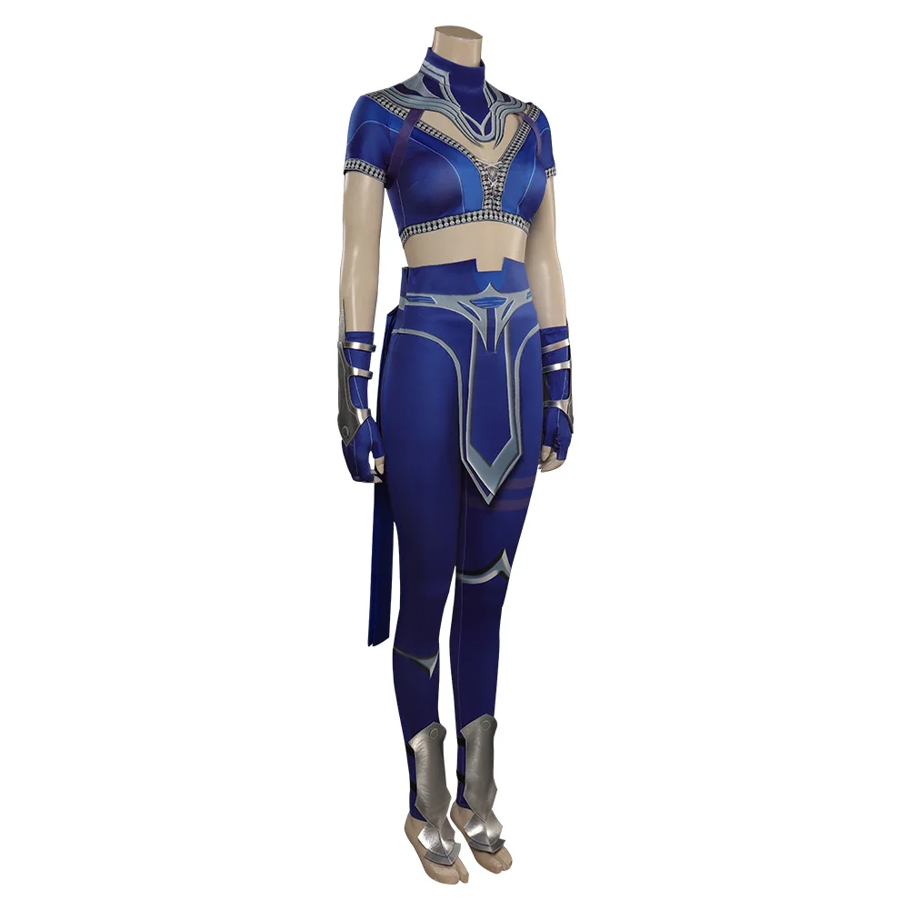 Mortal Cos Kombat Kitana Cosplay Costume Women Blue Tops Pants Headgear Mask Full Set Outfits Halloween Carnival Party Suit