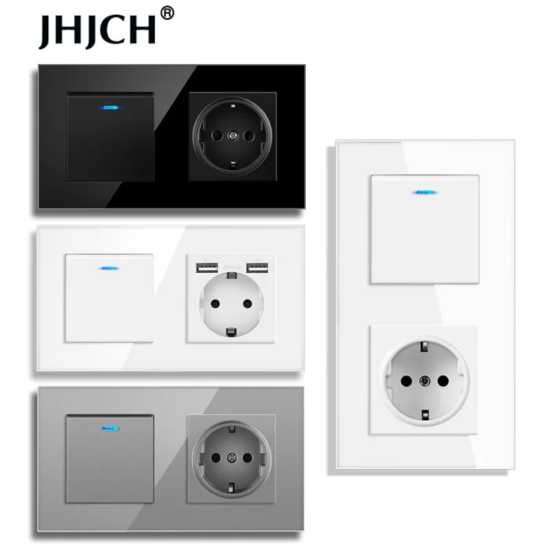 

JHJCH-EU wall socket with rocker switch, plug 220v 16A with usb crystal panel 157 * 86 with 1 1/2/3 way band light switch