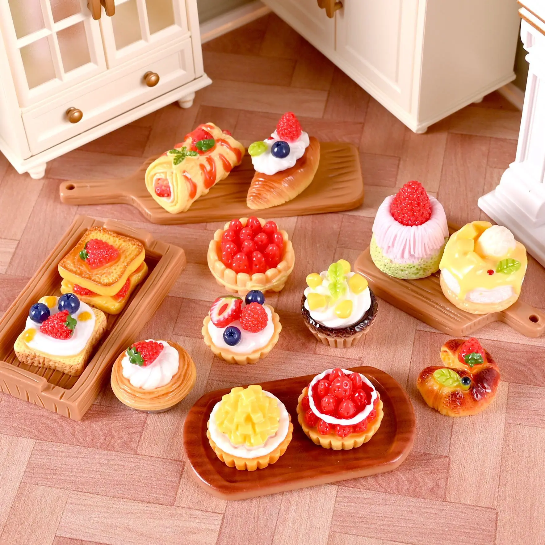 5 قطعة كعكة دمية الحلوى كعكة الفاكهة البيض تارت نموذج صغير الراتنج المطبخ المشهد ديكور لعب المطبخ اللعب مصغرة DIY بها بنفسك اكسسوارات