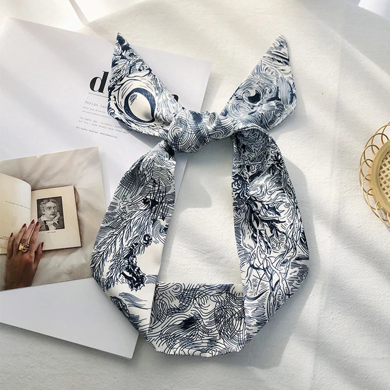 26 Letters Hair Head Neck Neckerchief Narrow Ribbon Headband Print Long Scarf Silk Small Scarf Luxury Bag Scarf Bandana