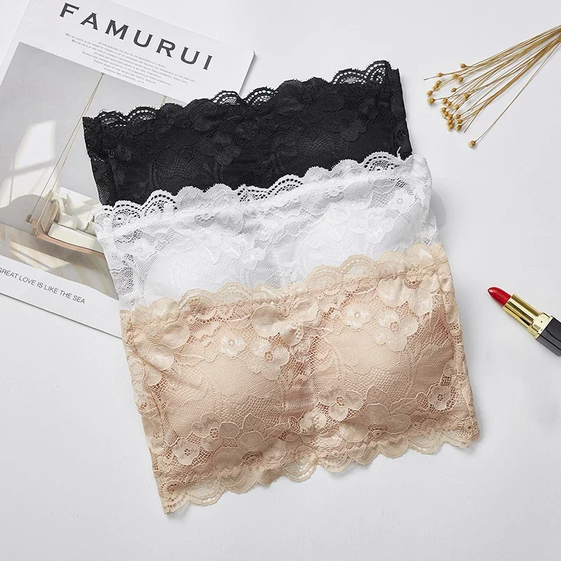 Krajkové neviditelné podprsenky bez ramínek Dámské pevné zabalené hrudníku sexy trubkový top spodní prádlo ženské krásné tílko bezešvé crop top - náhled 3