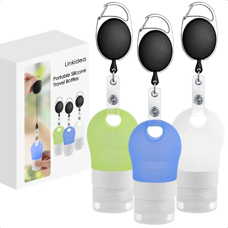 Juego de botellas de viaje de silicona portátiles, contenedor vacío de jabón de manos recargable para artículos de tocador, champú, botellas cosméticas líquidas de 1,3 oz